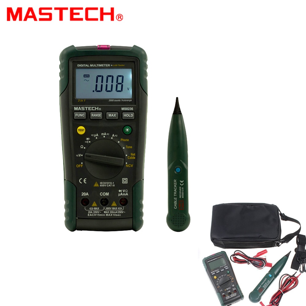 Mastech ms8236 자동 범위 디지털 멀티 미터 lan 테스터 네트 케이블 트래커 톤 전화선 체크 비접촉 전압 감지